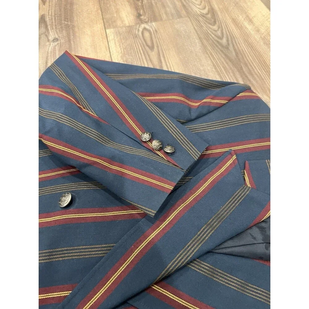 Vintage H.I.S. Striped Double-Breasted Blazer Crest Buttons + 2 Farah Pants 3x